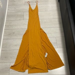 Mustard Bodycon Maxi Dress with Thigh High Slits
